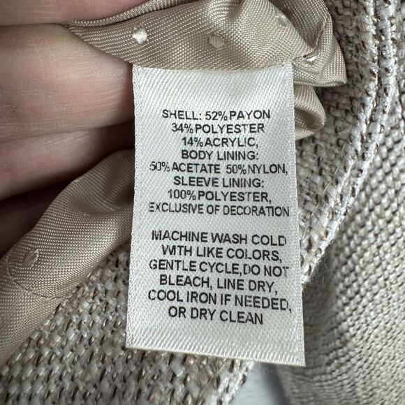 WHBM Tweed Moto Jacket Blazer Womens 6 Beige Zipper Preppy Career Office Neutral - Picture 8 of 8